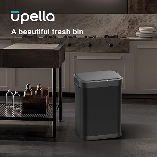 10.5 Gallon Stainless Steel Touchless Sensor Trash Can with, Wide Rectangular Design, Brushed Finish – Automatic Lid for Home, Office, Kitchen, Bathroom, and Commercial Use (Black)