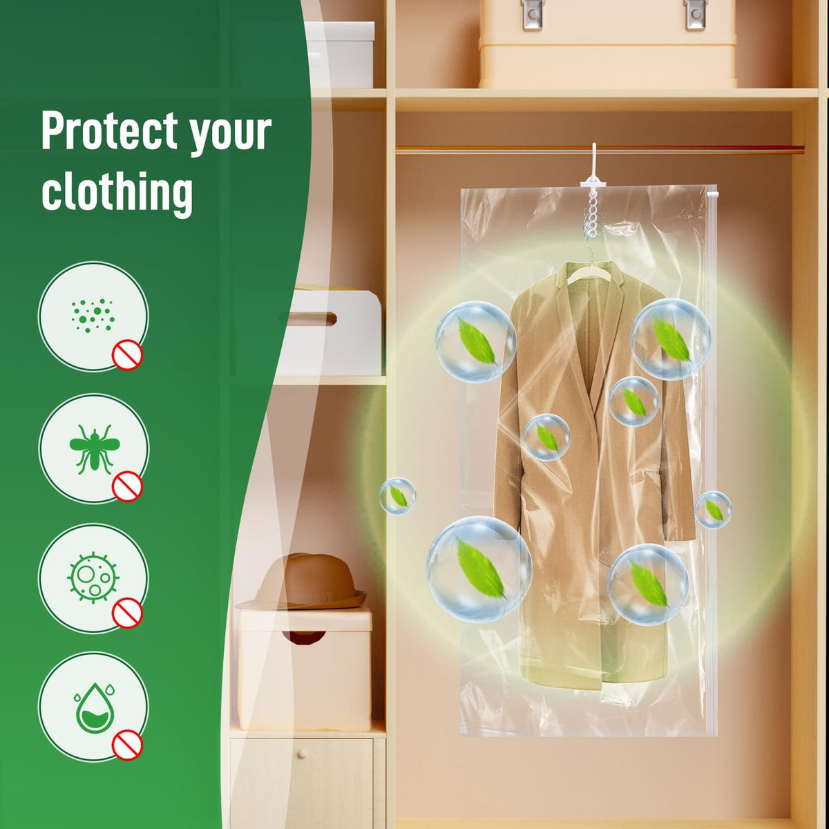 Hanging Vacuum Storage Bags For Clothes With Hand Pump,Coat Storage Bag Hanging,Vacuum Bags For Clothes,Space Saver Vacuum Storage Bags,Garment, Clothing, Dress, Suit, Long Coat, Jacket(Long 6 Pack）