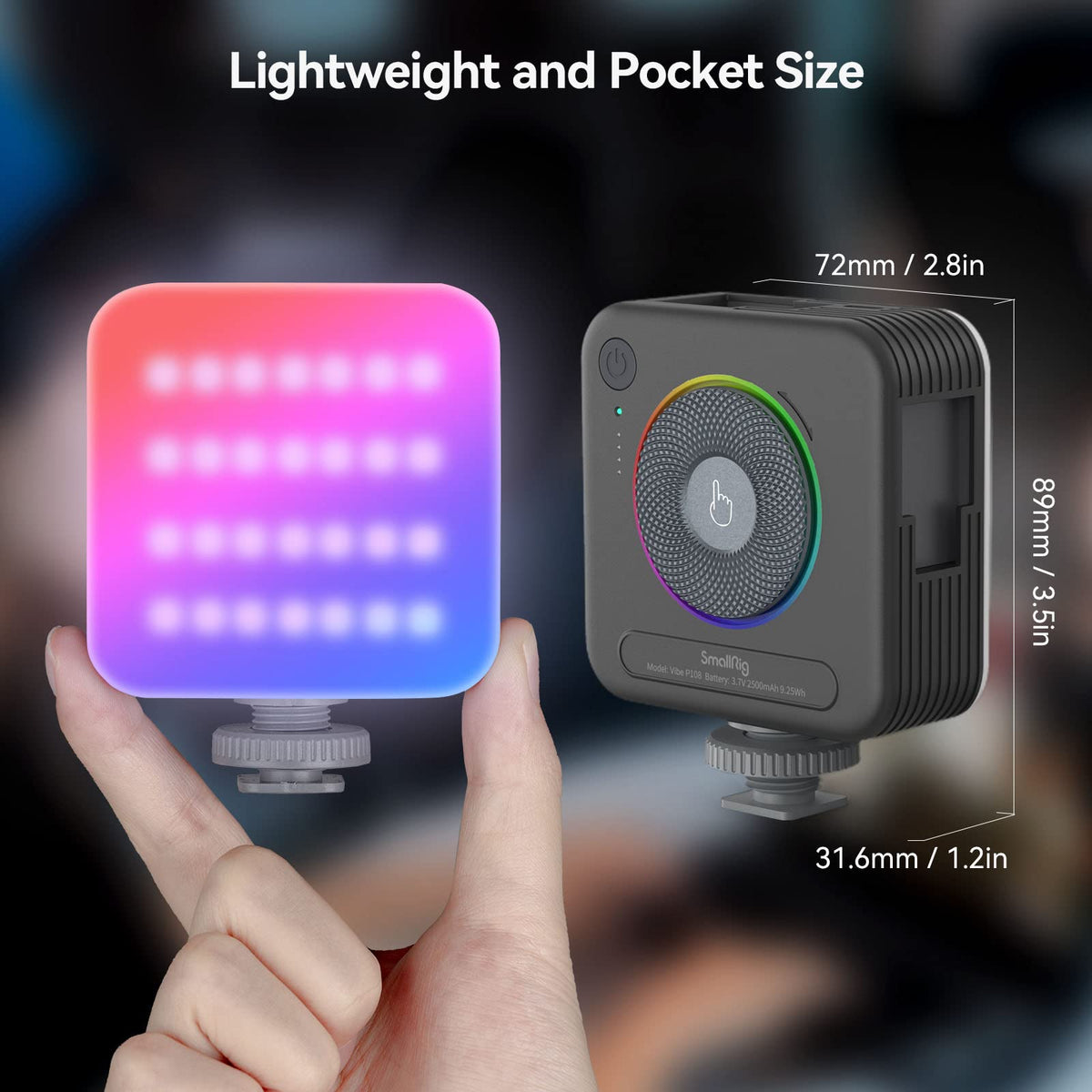 SmallRig P108 RGB Video Light,Portable LED Camera Lights 360° Full Color Photography Lighting w 3 Cold Shoe, 2500mAh Rechargeable On-Camera Video Light Panel 2700K - 6500K for YouTube, Vlogging