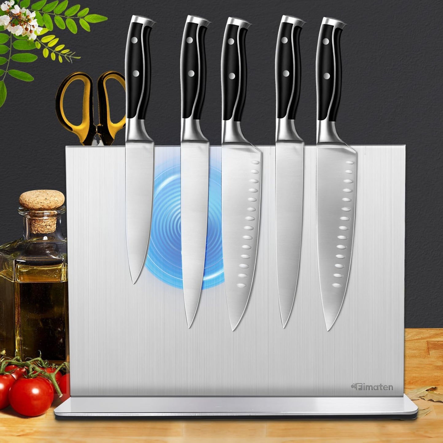 Fimaten Magnetic Knife Block Stand Without Knives 12 Inch Silver Stainless Steel Double Sided Home Kitchen Organizer Storage Knife Holder Board for Counter Top with Strong Magnets