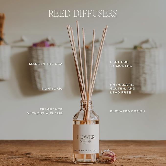 Sweet Water Decor Warm and Cozy Reed Diffuser Set - Fall and Winter Reed Diffuser Set for Home - Orange, Cinnamon, Ginger, Clove Scented Room Fragrance - Lasts 4+ Months, Made in The USA