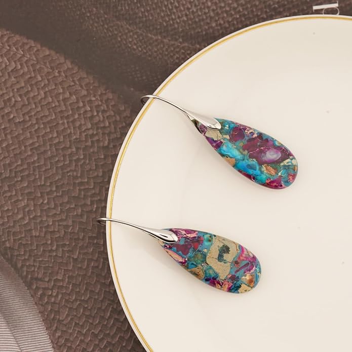 Natural Healing Stone Fishhoop Dangle Drop Earrings Statement Gold silver earrings