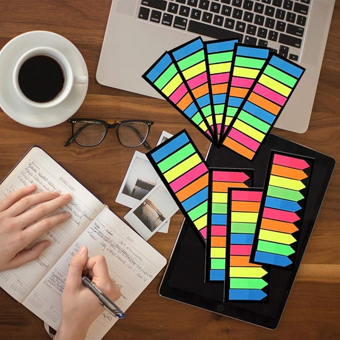 3000 Pieces Neon Page Markers Sticky Index Tabs, Colored Index Tab Flags, Fluorescen Sticker Tabs Note for Books, 12 Sets 2 Designs