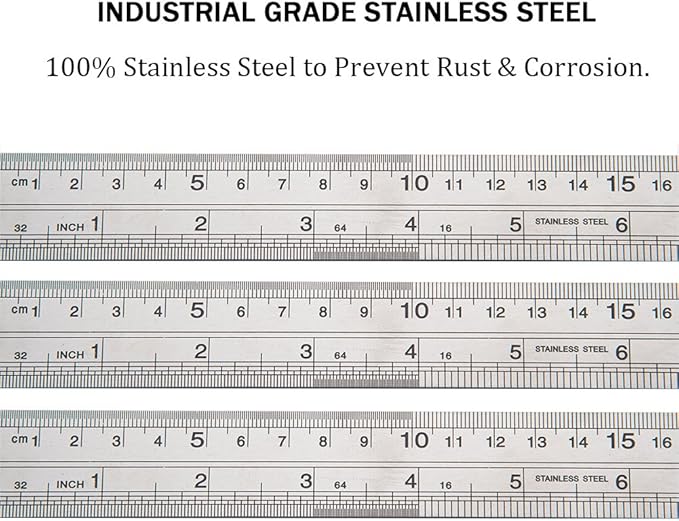 ZZTX Classic 12 Inch Stainless Steel Ruler Set of 6, Heavy Duty, Straight Edge, Non-Bendable, Rust & Corrosion Resistant