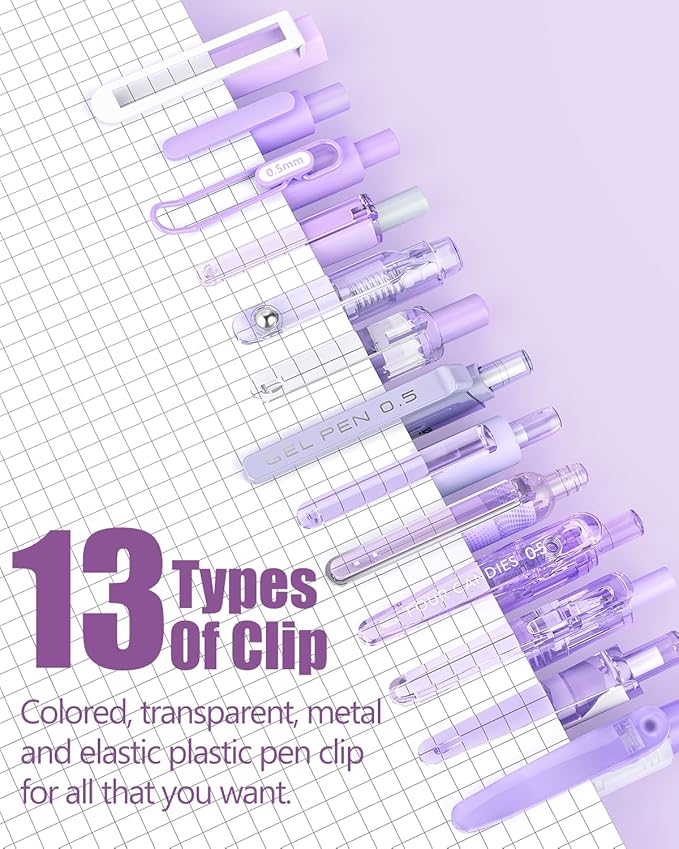 Four Candies 14Pack Pastel Gel Ink Pen Set,Cute Retractable 0.5mm Fine Point Pen,11 Pack Black Ink and 1 Pc Purple Ink Pens with 2Pcs Highlighter for School, Office, Mothers Day Gifts(Purple)