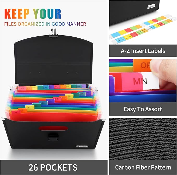 Uquelic 26 Pockets Expanding File Folder - Accordion Savor Document Organizer Folio Upgraded Durable Buckle, Base with Ergonomic Portable Handle/Large Legal Size Expandable File Organizer