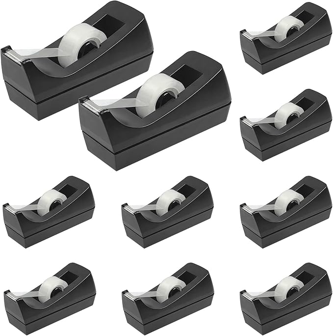 10 Pack Desktop Tape Dispenser Bulk Black Tape Roll Dispenser Non Skid Base Desk Tape Holder for Office School Home (Tape Not Included)