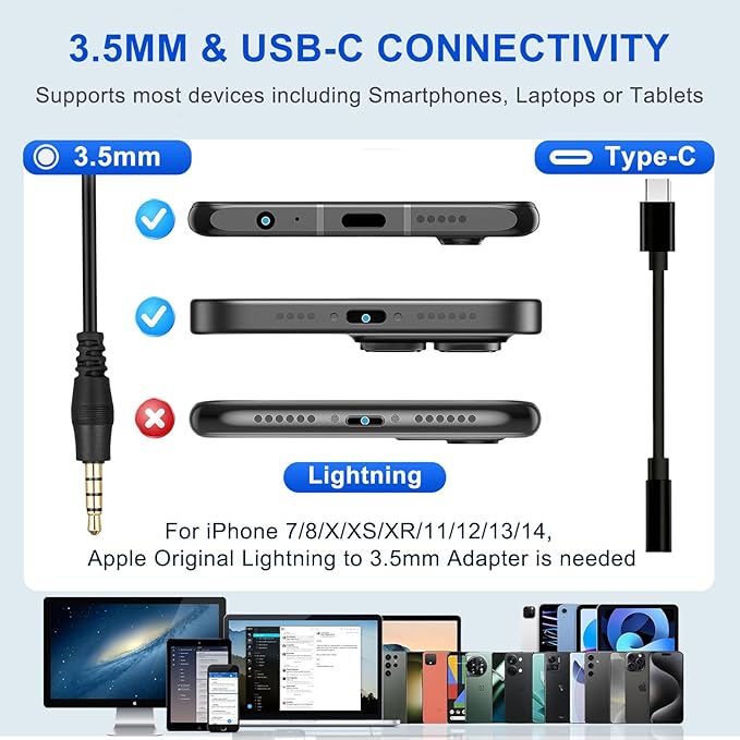 Callez Wired Computer Headset, 3.5mm Cell Phone Headset with Mic Noise Cancelling, USB-C Headphone for PC Laptop Mac iPhone Samsung Zoom Teams Call Center Home Office Work, in-line Controls