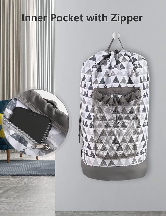 Dalykate Backpack Laundry Bag, Laundry Backpack with Shoulder Straps and Mesh Pocket Durable Nylon Clothes Hamper Bag with Drawstring Closure for College, Travel, Laundromat, Apartment