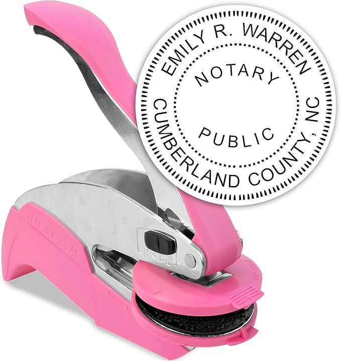 MaxMark Notary Seal Round Pink Embosser for North Carolina State - Includes Gold Burst Seal Labels (50 Count)