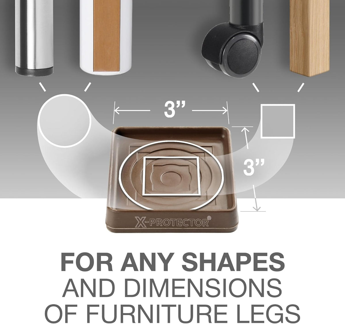 Furniture Cups X-PROTECTOR – 3" Caster Cups 8 PCS – Premium Furniture Coasters – Ideal Bed Stoppers – Non Skid Furniture Pads with a Perfect Design – Rubber Furniture Pads - Protect Any Flooring!