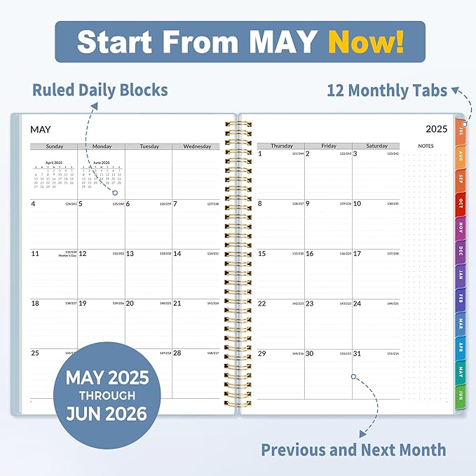SUNEE 2025-2026 Appointment Book, Quarter-Hourly, Weekly & Monthly - from July 2025 to June 2026, 8.5"x11" Academic Planner, Flexible Cover, Note Pages, Pockets, Bookmark, Spiral Binding, Blue