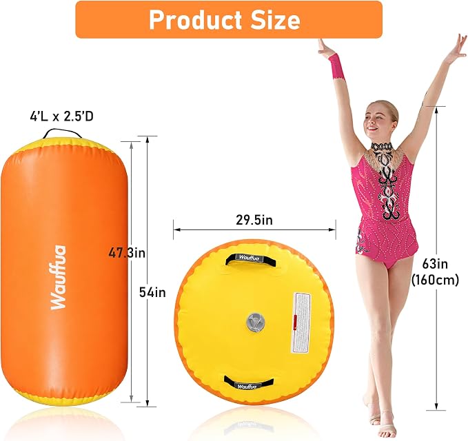 Gymnastic Air Barrel, Inflatable Tumble Track, Tumbling Mat, Roller Octagon Trainer for Back Handspring and Back-bend for Home, Gym, No Pump