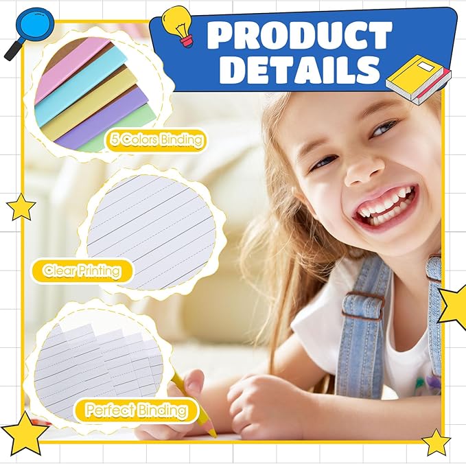 Henoyso 60 Pcs Primary Composition Notebook 9 3/4 x 7 1/2 Inch Kids Journal, Back to School Supplies, K-2 Primary Writing Notebook for Kids Student Draw and Write Story Journal (Colorful Macaron Color)