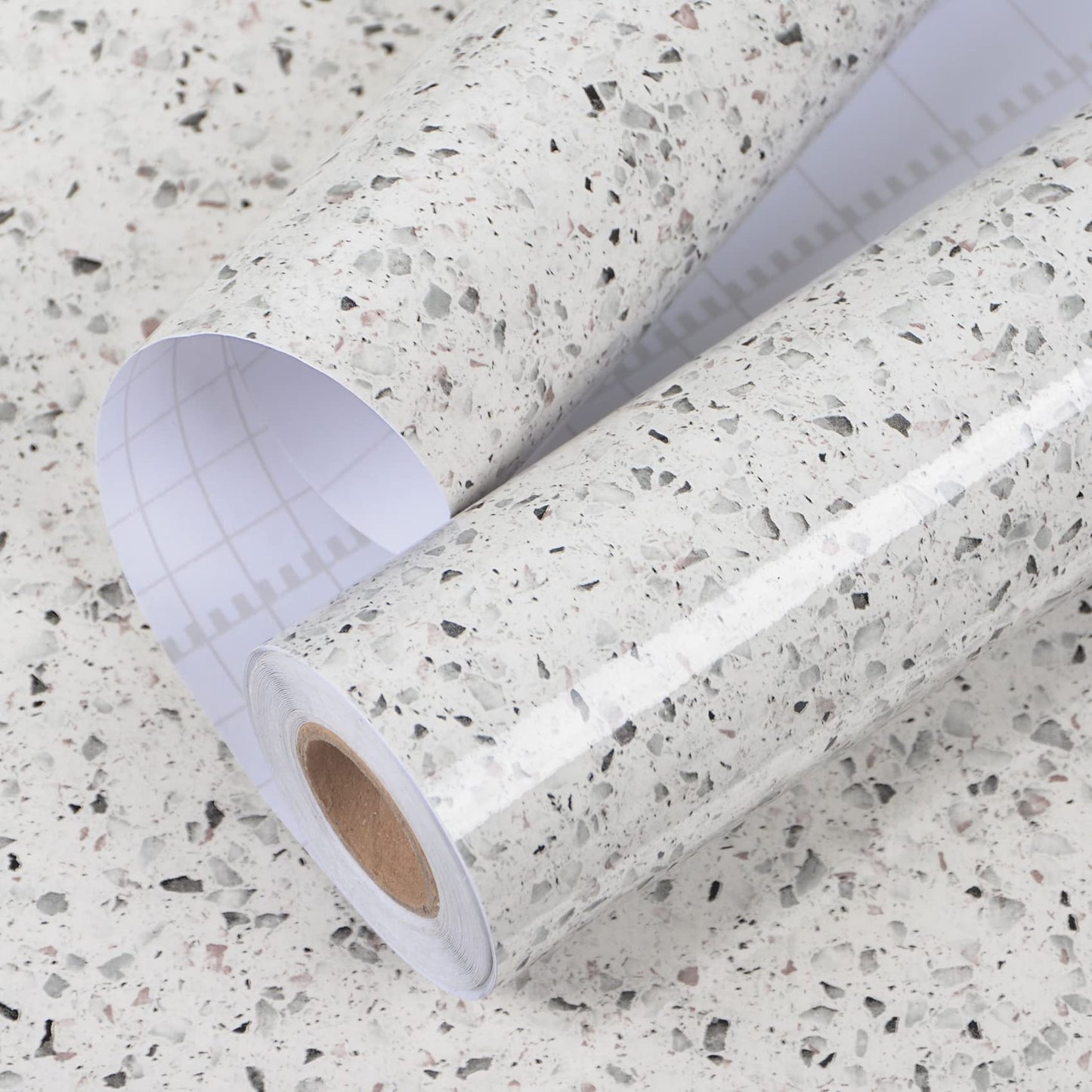 A-b-cil Gray White Granite Contact Paper 400" X 16" Terrazzo Wallpaper Peel and Stick Countertops Self Adhesive Waterproof Vinyl Film for Kitchen Counters Bathroom Counters Wall Paper