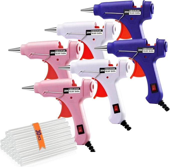 Mini Hot Glue Gun, Hot Melt Gun with 30 Glue Sticks for Arts Crafts, Mini Glue Gun Kit for Kids School Craft and Quick Home Repairs (Multicolored, 20W, 6 Pieces)