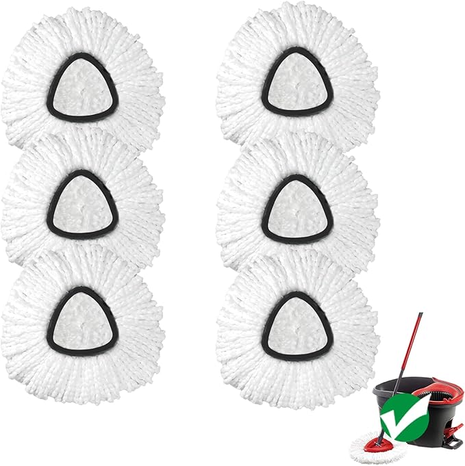 Mop Replace Head, 6 Pack Spin Mop Replacement Head Easywring 1-Tank System, Easy Cleaning, Microfiber, Machine Washable