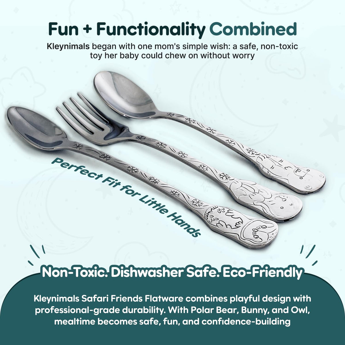 Kleynimals Arctic Friends Made in USA Baby Silverware – 100% Stainless Steel Baby Forks and Spoons, Non-Toxic, BPA-Free, Eco-Friendly, Dishwasher Safe – Safe Utensils for Babies & Toddlers