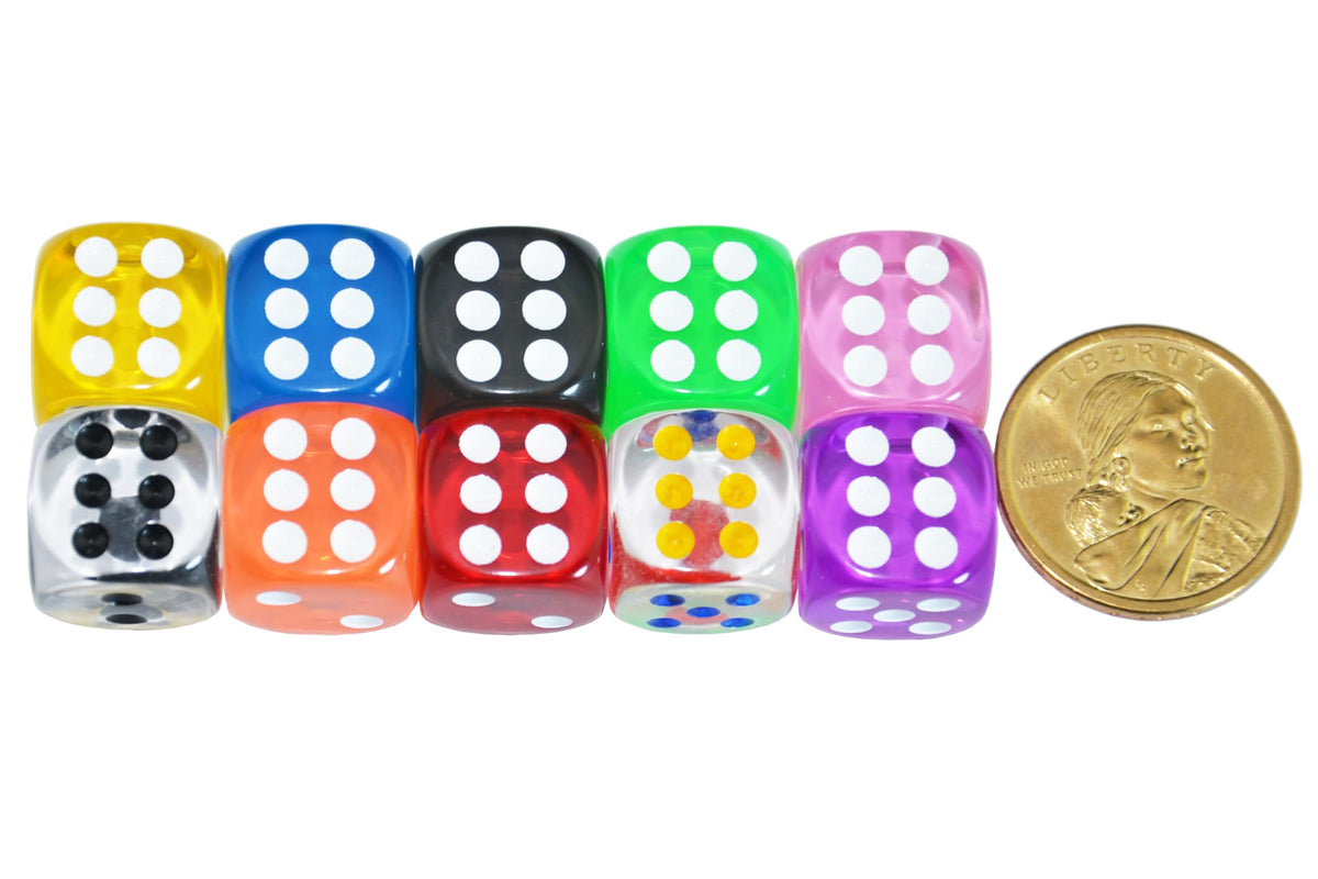 SmartDealsPro 10-Pack D6 Six Sided 16mm Transparent Dice Die for DND, MTG, RPG, Tenzi, Yahtze, Bunco, Table Borad Games, Math Teaching