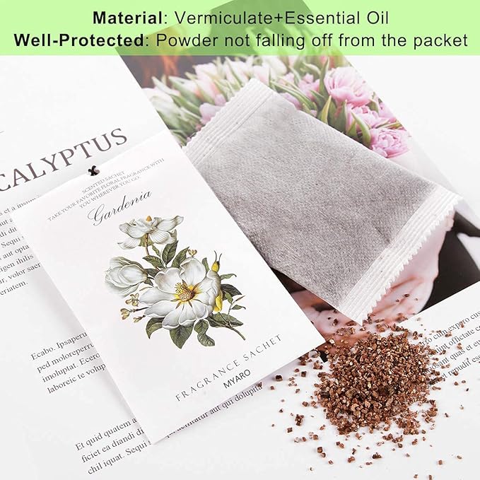 MYARO Scented Sachet House Air Freshener - 12 Pack Long Lasting Gardenia Fragrance Deodorizer for Home Closet Drawer Car