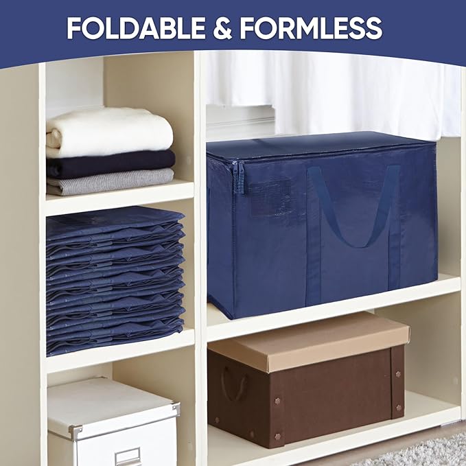 TICONN 2 Pack Extra Large Moving Bags with Zippers & Carrying Handles, Heavy-Duty Storage Tote Moving Boxes for Space Saving (2 Pack, Navy)