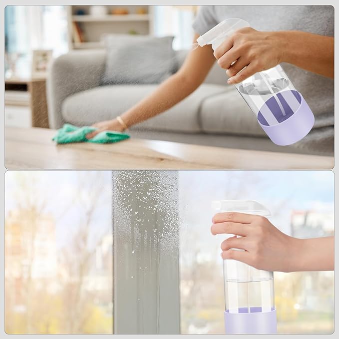 2 Pack Glass Spray Bottles with Silicone Sleeve, 16 oz Empty Refillable Containers with Adjustable Spray Nozzles, Spray Bottles for Hair, Cleaning Solutions and Plants Purple