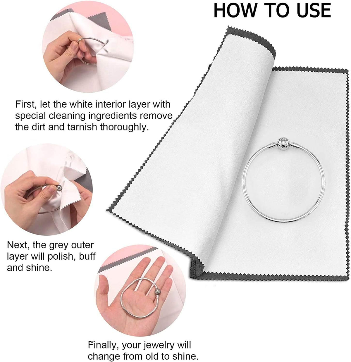 SEVENWELL 4pcs Jewelry Polishing Cleaning Cloth Large 10'' x 12'' for Sterling Silver Jewelry Gold, Diamond, Platinum, Precious Stones, Coins (Dark Gray)