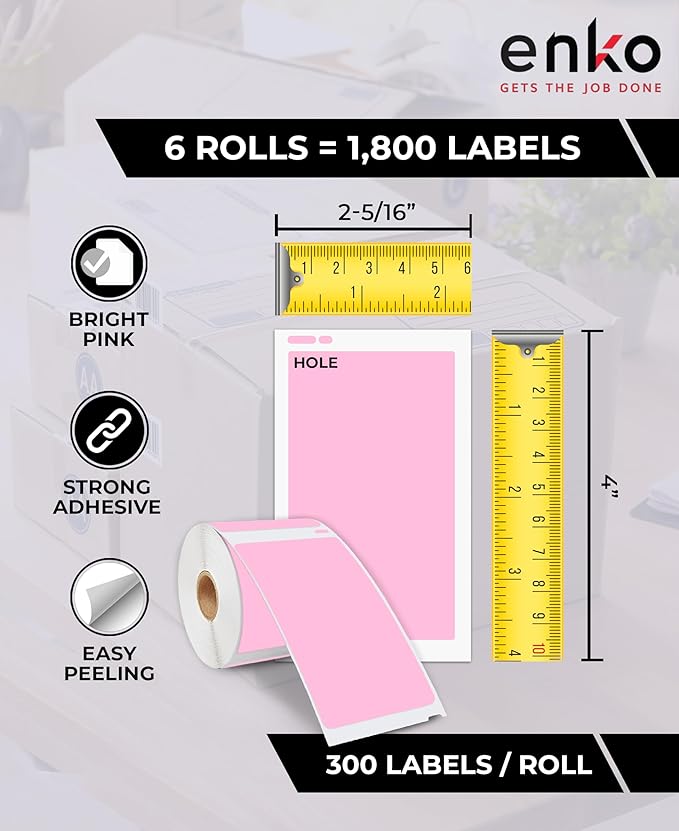 enKo [6 Rolls, 1800 Direct Thermal Labels] Pink Colored Compatible for Dymo 30256 Label (2-5/16 x 4") Use with Dymo, Rollo Thermal Printer as Shipping & Mailing Labels