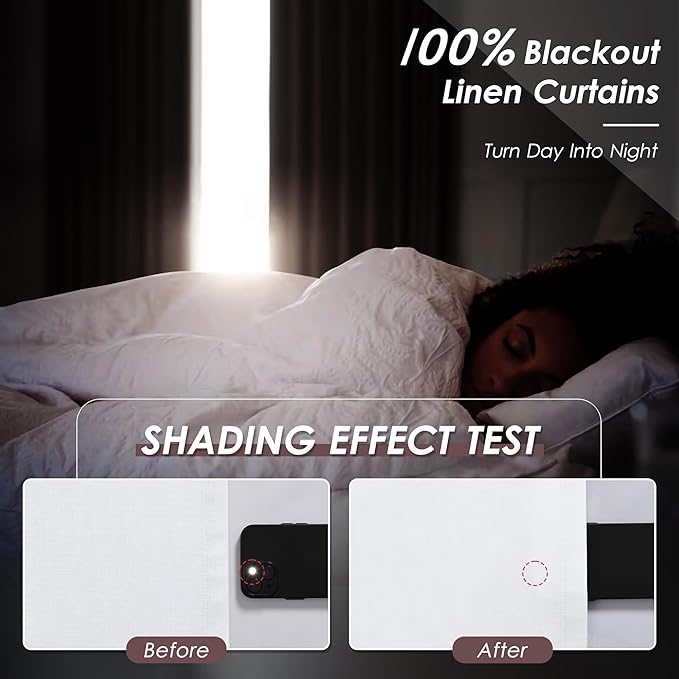 Full Blackout Linen White Curtains, 94 Inches Long for Living Room Patio Sliding Door Back Tab 100% Black Out Bedroom Curtains Pure White Boho Elegant Modern Cosatal Window Curtain Panels Set of 2