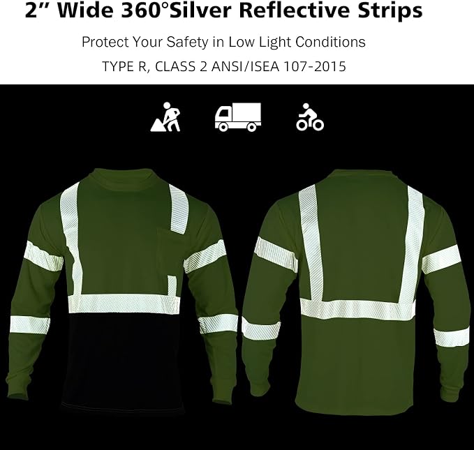 VENDACE 3 Pcs Safety T Shirts Reflective High Visibility Hi Vis Long Sleeve Construction Work Shirts for Men (Mixed,XL)