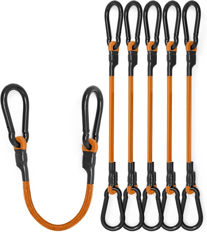 8 Pcs 72 Inch Heavy Duty Carabiner Bungee Cord Outdoor with 190 Lbs Max Break Strength, Bungee Straps with Upgraded Carabiner Hooks for Luggage Rack, Cargo, Hand Carts, Bike, Camping, etc (Orange)