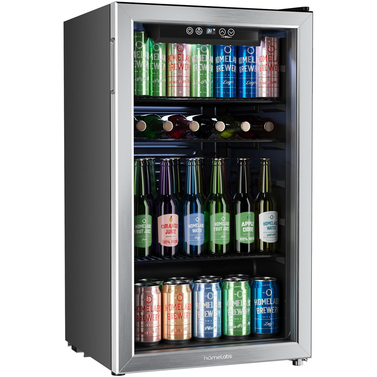 hOmeLabs Beverage Refrigerator and Cooler - Mini Fridge with Glass Door for Soda Beer or Wine - 120 Cans Capacity - Small Drink Dispenser Machine for Office or Bar with Adjustable Removable Shelves