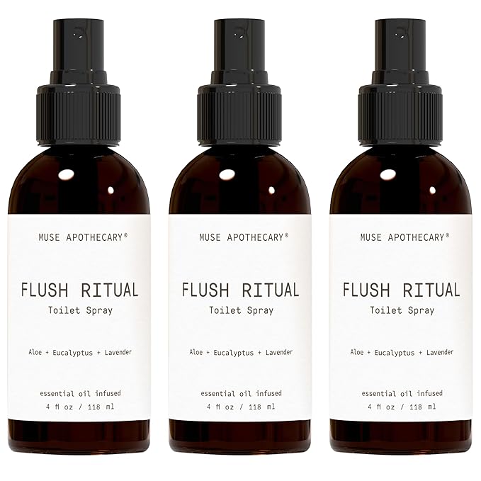 Muse Apothecary Flush Ritual - Aromatic & Refreshing Toilet Spray, Use Before You Go, 4 oz, Infused with Natural Essential Oils - Aloe + Eucalyptus + Lavender, Pack of 3