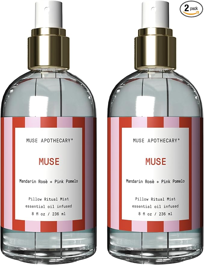 Muse Apothecary Pillow Ritual - Aromatic, Calming and Relaxing Pillow Mist, Linen and Fabric Spray, Infused with Natural Essential Oils - Great Valentine's Day Gift - 8 oz, Mandarin Rosè + Pink Pomelo