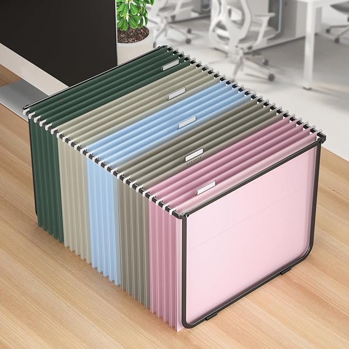 Hanging File Folders Letter Size, 25 Pack File Organizer Folders, 1/5-Cut Tabs With Hanging File Folder Framer, Heavy Duty 2 Inch Expansion, Stay Organized for Your Home and Office Bulk File.
