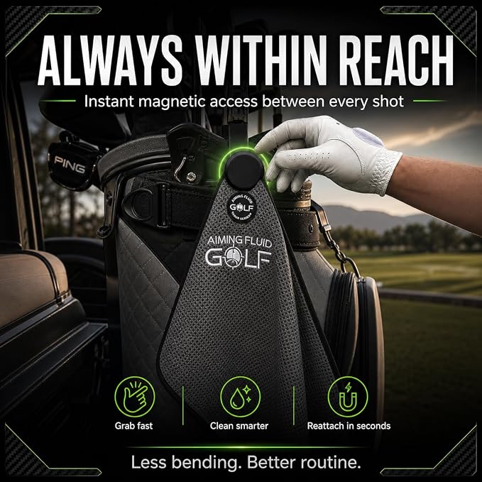 Magnetic 3-Stage Cleaning System Golf Towel - Microfiber Rag with Magnet for Golfcart Bags for Men and Women Golfers Accessories (Cool Grey, 16" x 24" Stubby)