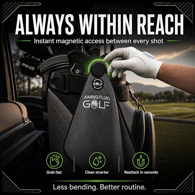 Magnetic 3-Stage Cleaning System Golf Towel - Microfiber Rag with Magnet for Golfcart Bags for Men and Women Golfers Accessories (Black, 16" x 24" Stubby)