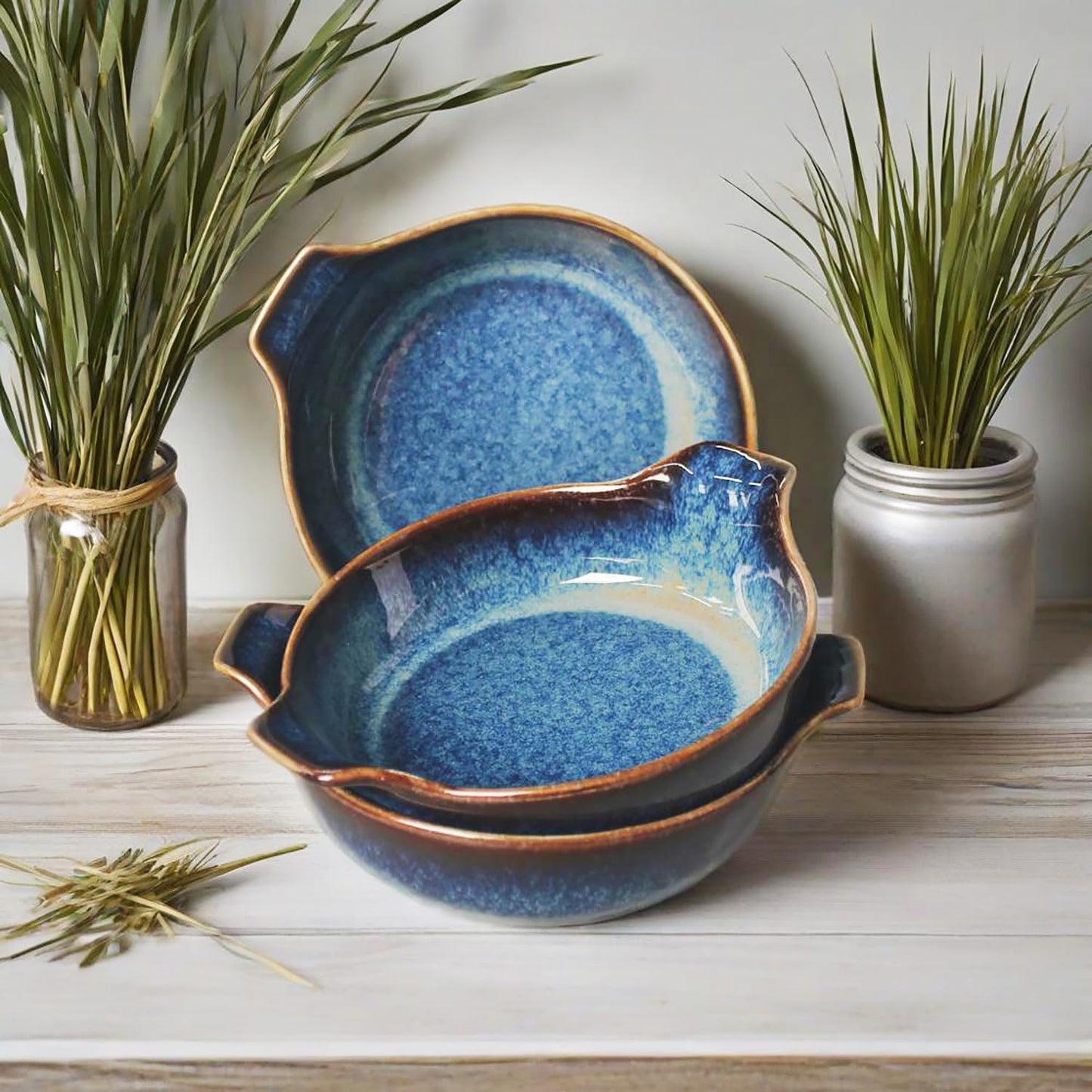 LIUYWYHCF Ceramics Au Gratin baking Dishes Set of 4, Baking Tray Bake ware, 8.6 oz Ramekins, for Pie Pan, Appetizer, Tart, Dessert, Quiche, Oven Small dish, individual dishes, Round 7.5 Inch