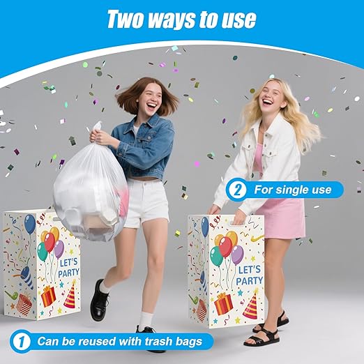 13 Gallon Disposable Trash Cans with Built-in Handles, 4 Pack Extra Large Portable Trash Can, Waterproof Layer Reusable Garbage Cans, Extra-Thick Cardboard Recycling Bins, Perfect for Parties,Colorful