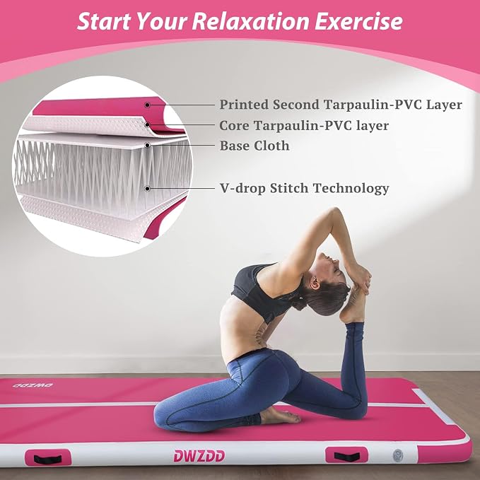 Dwzdd Gymnastics Air Mat 10ft/13ft/16ft/20ft Tumbling Mat Inflatable Gymnastics Tumble Track for Home/Gym/Training/Cheerleading/Water with Electric Pump