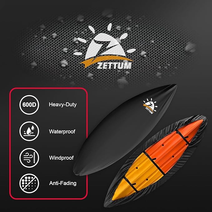 Zettum Kayak Cover 11.5 FT - 600D Heavy Duty & Waterproof Canoe Cover for Outdoor Storage, Fade-Resistant Accessory for Paddle Board, SUP, and Boat (Fit 11ft - 11.5ft)