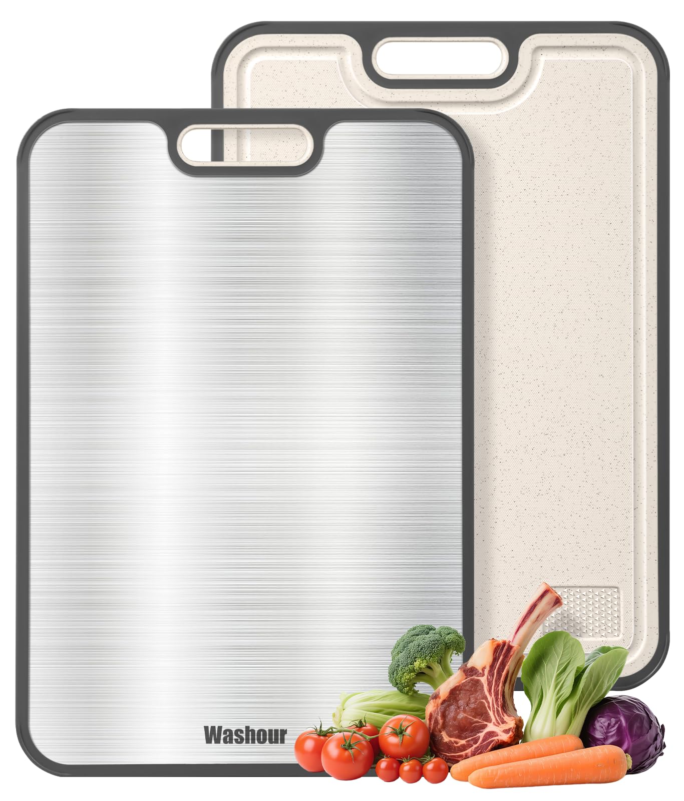 Washour Titanium Cutting Boards for Kitchen, Non Toxic 2-in-1 Cutting Board Double Sided, Food Grade Chopping Boards for Fresh Meat Vegetable, Easy to Clean Large Size 16”×11”
