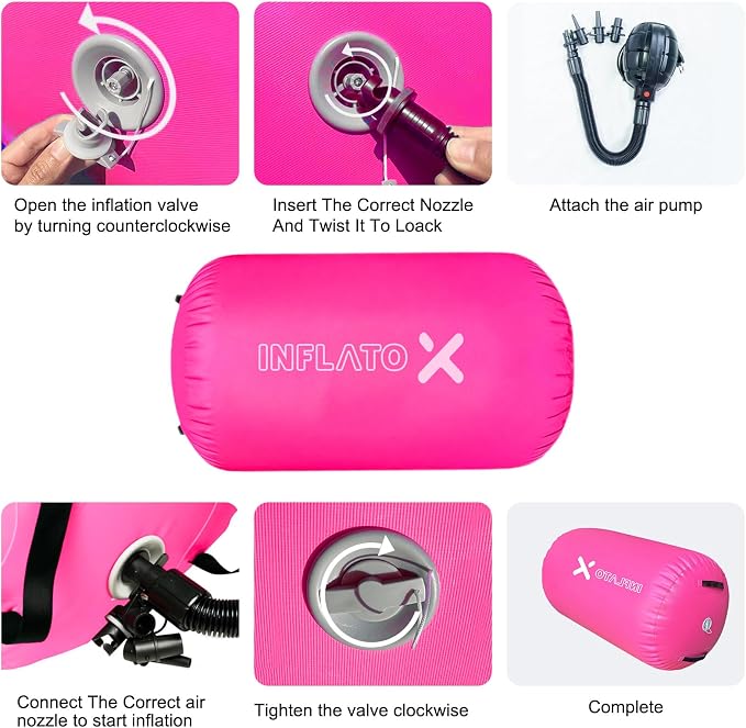 Inflatable Gymnastics Air Barrel Roller & Tumbling Mat with Pump - Air Spot Portable Training Equipment for Yoga, Backhandspring, Cheerleading Home, Gym Use