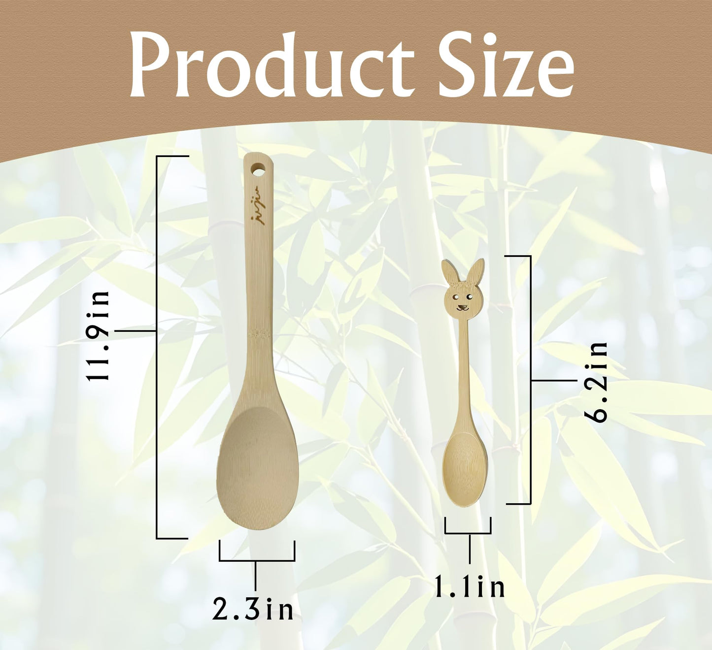 JUJIU 14-Piece Bamboo Wooden Kitchen Utensil Set - 6 Non-Scratch Heat-Resistant Cooking Tools with Storage Holes + 8 Small Spoons for Coffee, Tea, Eco-Friendly Sustainable Kitchen Gift Set