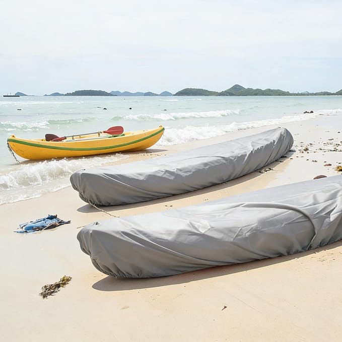 Kayak Cover,420D Heavy Duty Waterproof & UV Resistant Kayak Covers for Outdoor and Indoor Storage,Tear and Fade Resistant Canoe Cover (Grey, XL (for 13.8-15ft Kayak))