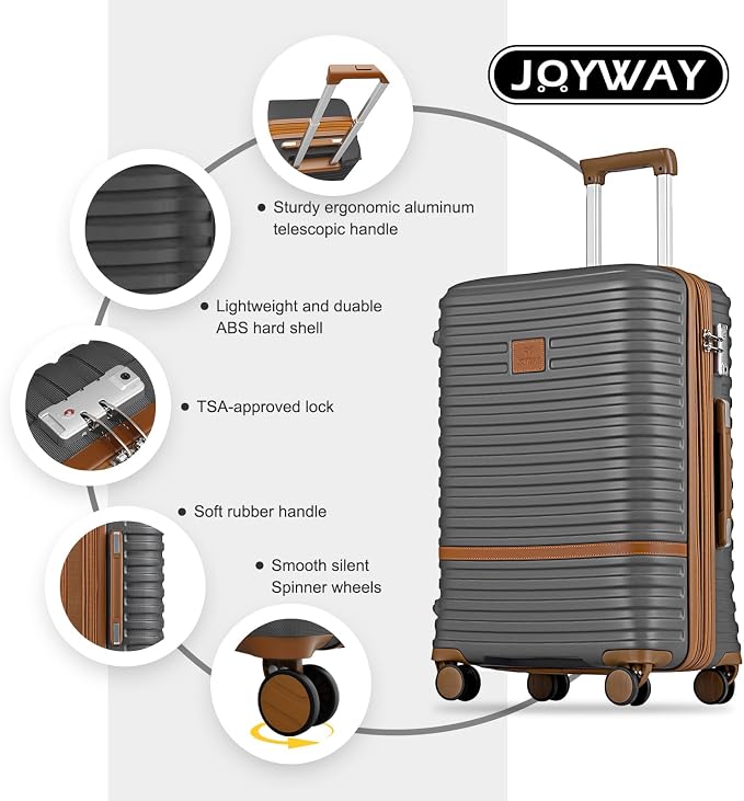 Joyway Expandable Luggage Sets 5 Piece, Lightweight Hard Shell Travel Suitcase Set with Spinner Wheels and TSA Lock (5 piece set，Grey)
