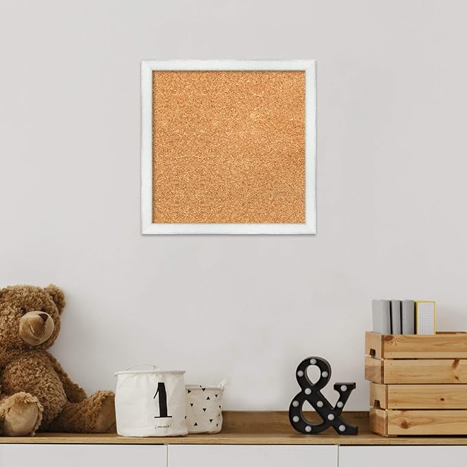 Amanti Art Natural Cork Board for Wall, 13x13 Vision Board with White Frame, X-Small Corkboard Office Decor for Home Organization, Country Rustic Corkboard Pinboard to Display Items for Home