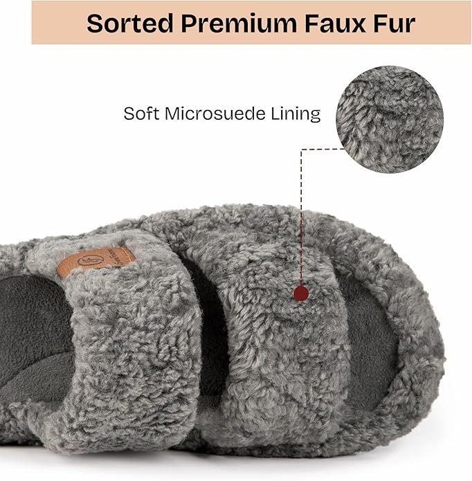 EverFoams Womens Fuzzy Open-toe Slippers Soft Comfy Memory Foam Indoor House Shoes