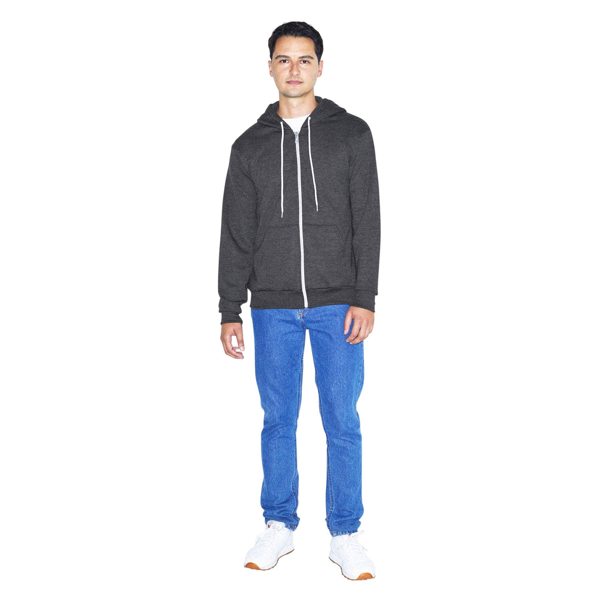 American Apparel Men's Flex Fleece Long Sleeve Zip Hoodie, Dark Heather Grey, Small