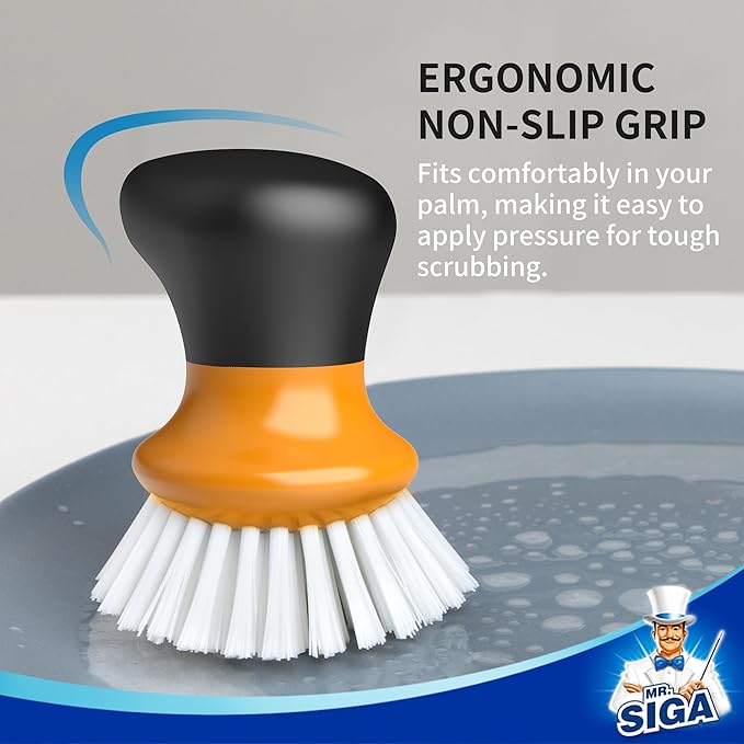 MR.SIGA Dish Scrub Brush, Palm Brush Dish Scrubber with Ergonomic Grip, Kitchen Brushes for Dishes, Orange, Pack of 2